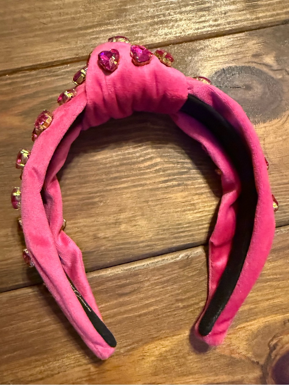 Brianna Cannon Wide Knotted Hot Pink Heart Rhinestone Accented Headband - Picture 3 of 5